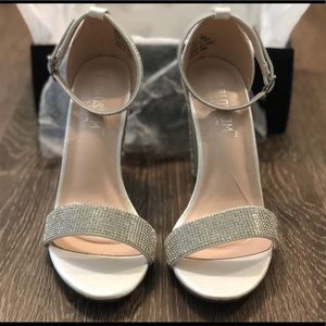 White Crystal Block Heels